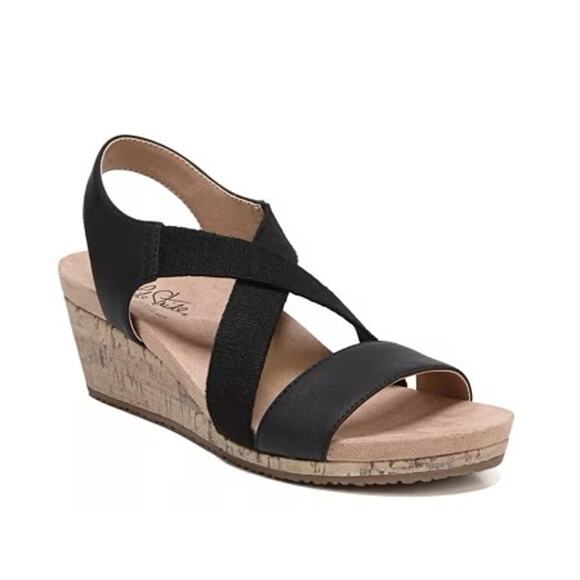 LifeStride Mexico Wedge Sandal Black - 10M NIB - Picture 1 of 7